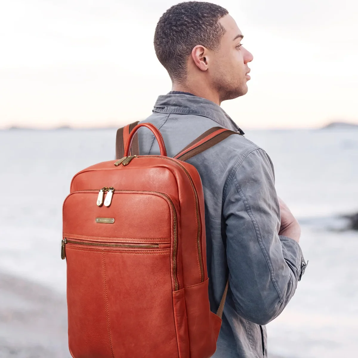 Minoru Men‘s 15.6 Inch Laptop Backpack Travel Bag - Vermilion Fashion – Bild 3