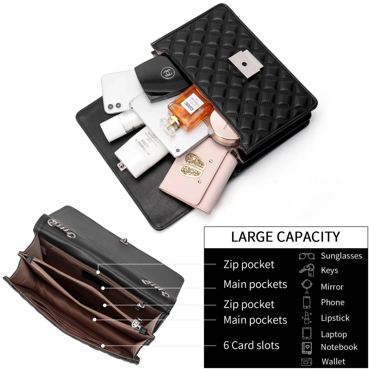 BOSTANTEN Women Handbags Designer Lambskin Leather Quilted Purses Crossbody Shoulder Bag with Chain Strap – Bild 4