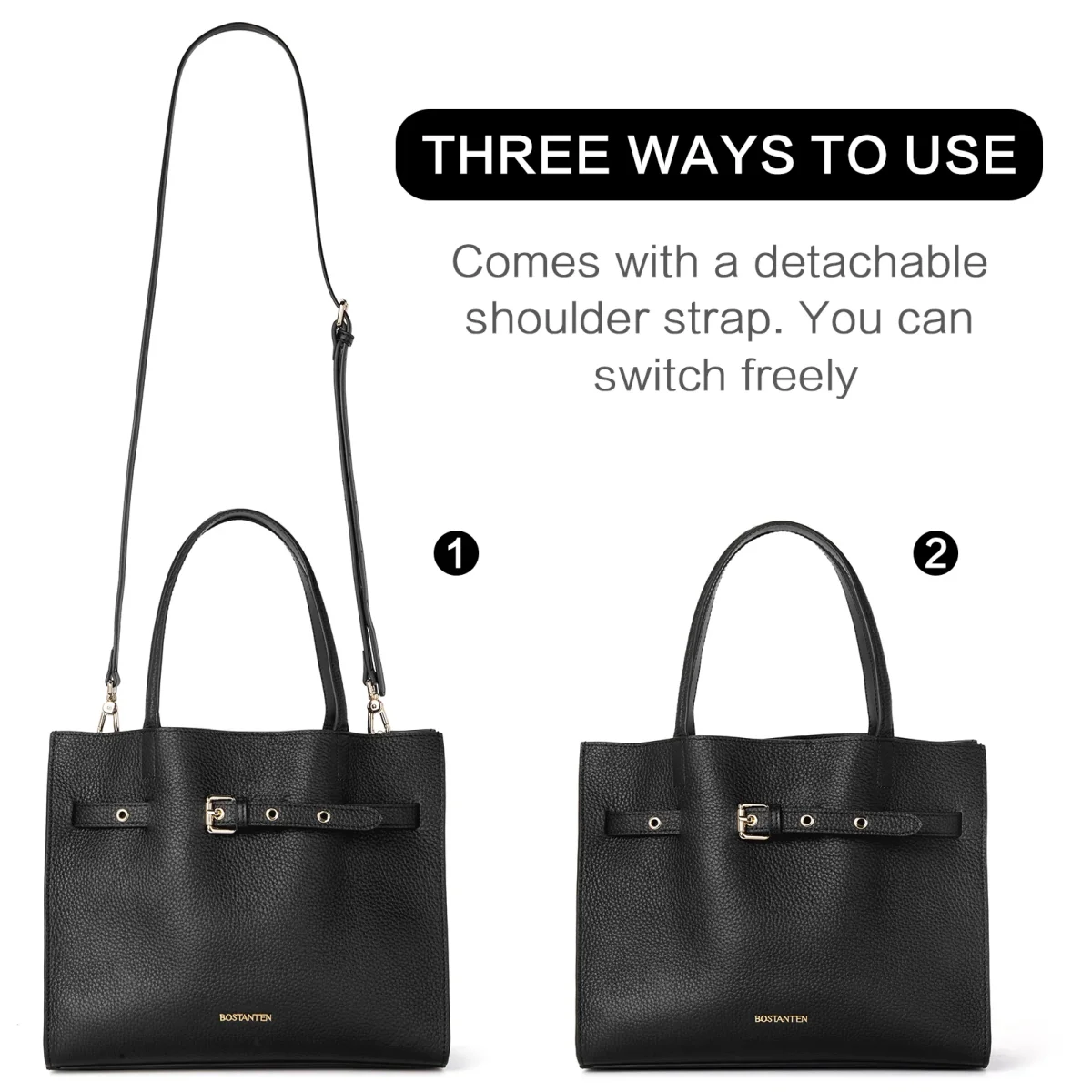 BOSTANTEN Women Handbags Purses Leather Tote Bags Designer Fashion Top Handle Crossbody Bags with Zipper Pouch – Bild 4