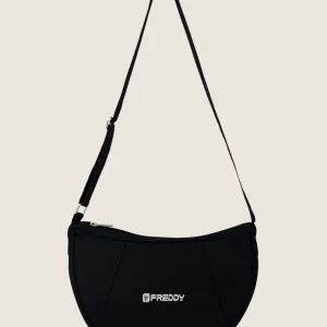 Borsa da spalla a mezzaluna in canvas con zip