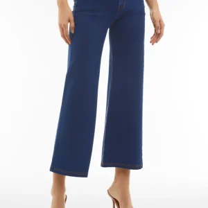 Pantaloni N.O.W.® wide leg cropped vita alta in jersey denim