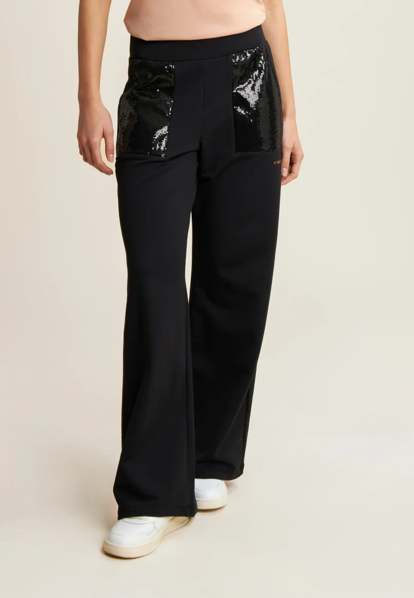 Pantaloni Wide leg con paillettes in French Terry Modal