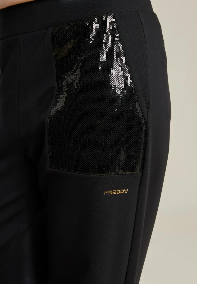 Pantaloni Wide leg con paillettes in French Terry Modal – Bild 5