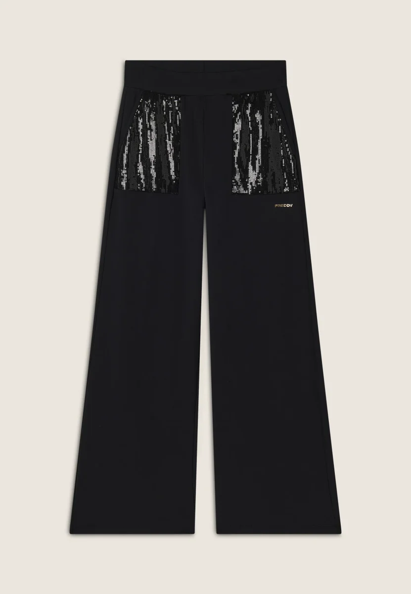 Pantaloni Wide leg con paillettes in French Terry Modal – Bild 6
