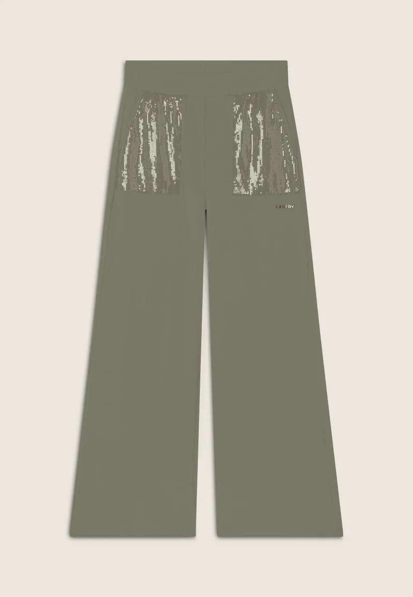 Pantaloni Wide leg con paillettes in French Terry Modal – Bild 9