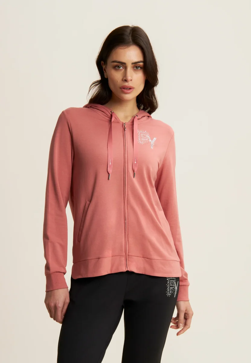 Felpa Cappuccio e Zip con Logo FY in Strass – Bild 2