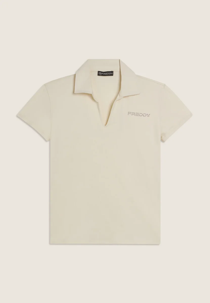 T-shirt Manica Corta con Scollo a V e Collo a Camicia – Bild 6