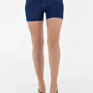 Shorts push up WR.UP® sfrangiati vita regular in denim navetta ecologico